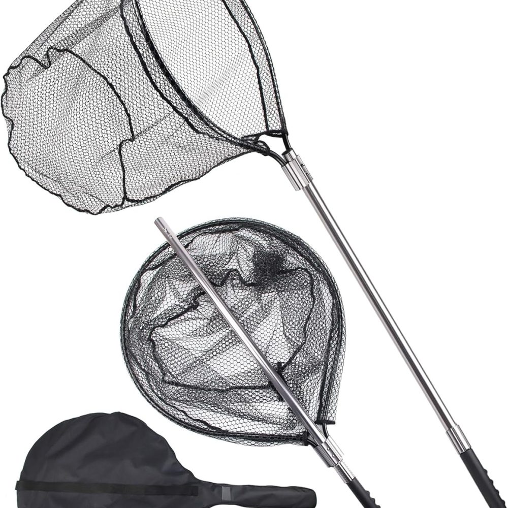 Avlcoaky Rubber Fishing Net - Large Saltwater Fishing Landing Net with Telescoping Handle for Kayak Fishing - Extends 70 to 94 Inch, 27.5 Inch Depth
